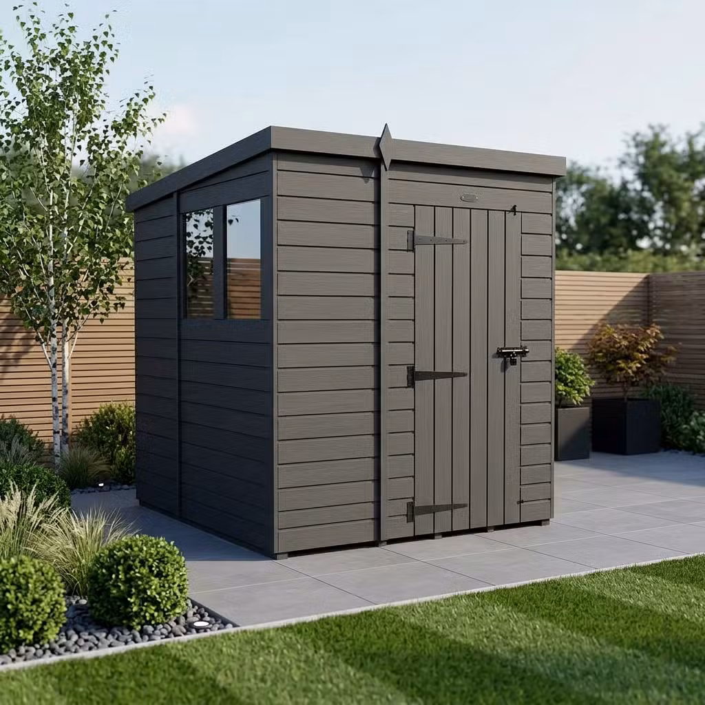 7x6 Pent Composite Shed (Single Door, With Windows)