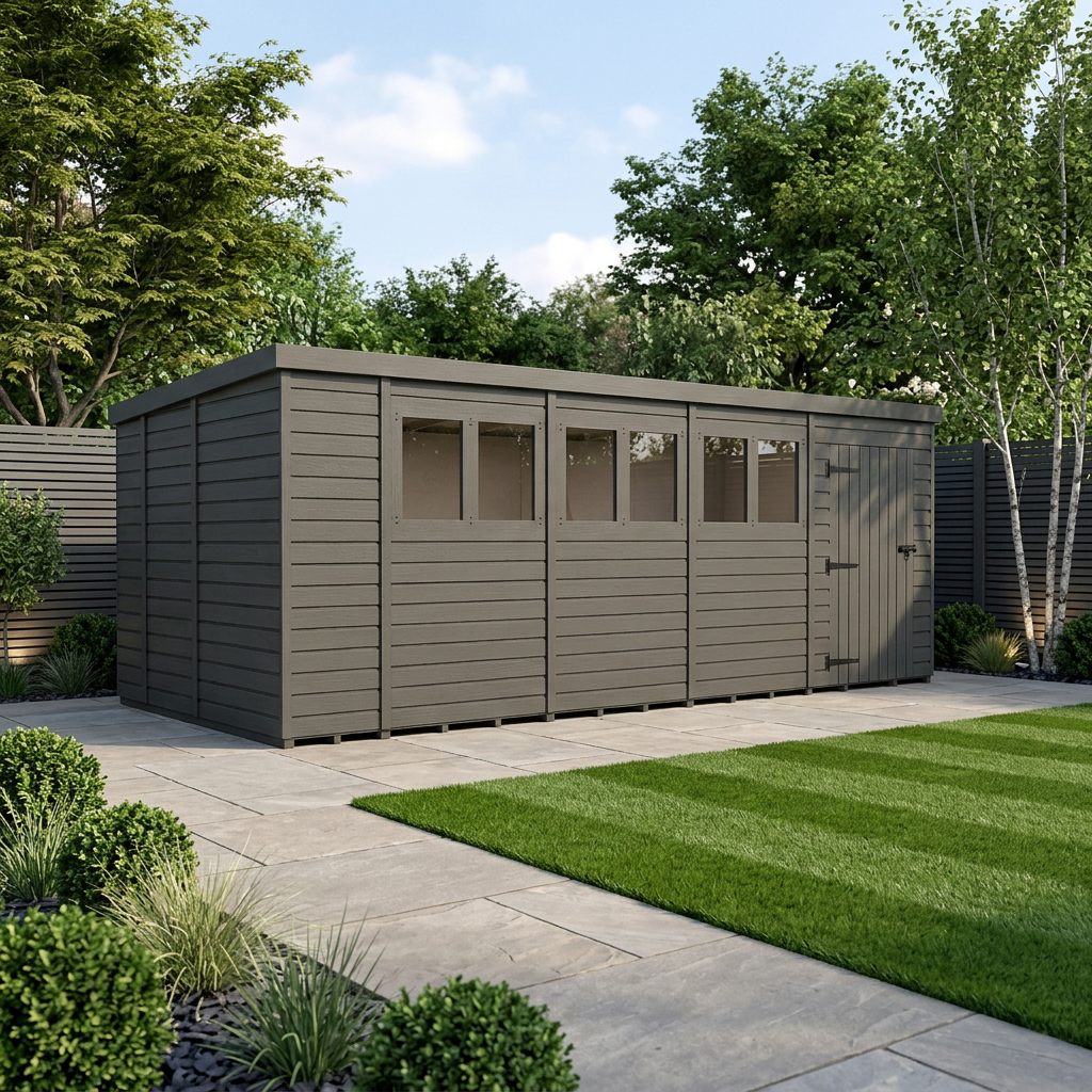 18x9 Pent Composite Shed (Single Door, With Windows)