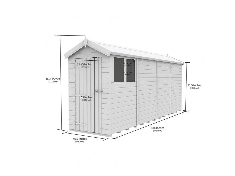 4 x 16 Apex Shed (Single Door, With Windows)