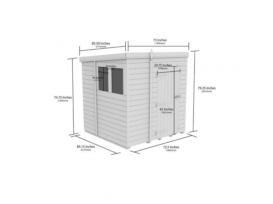 6 x 7 Pent Shed (Single Door, With Windows)