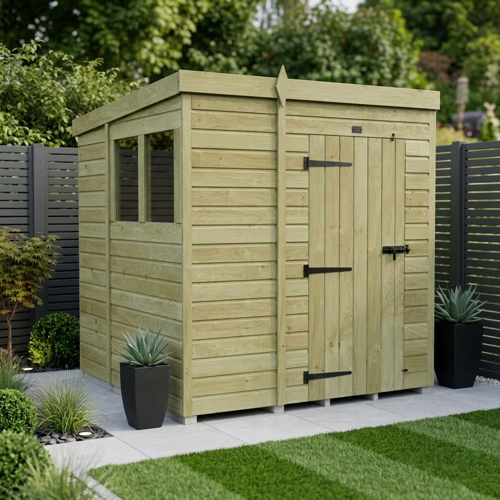 6 x 7 Pent Shed (Single Door, With Windows)