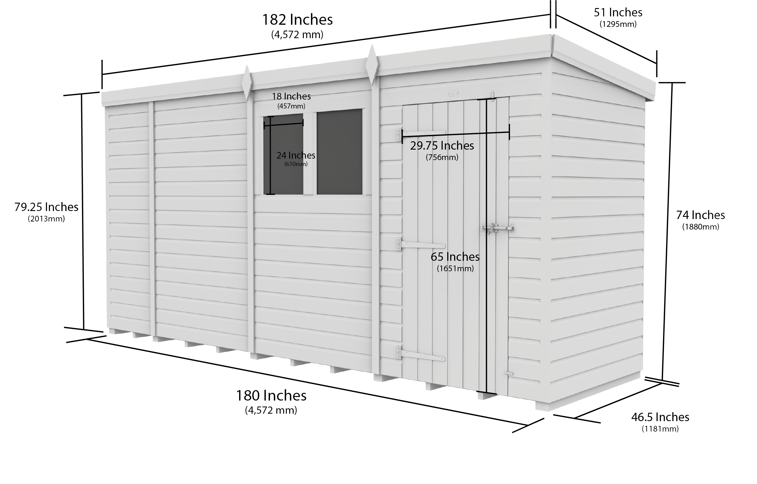 15x4 Pent Composite Shed (Single Door, With Windows)