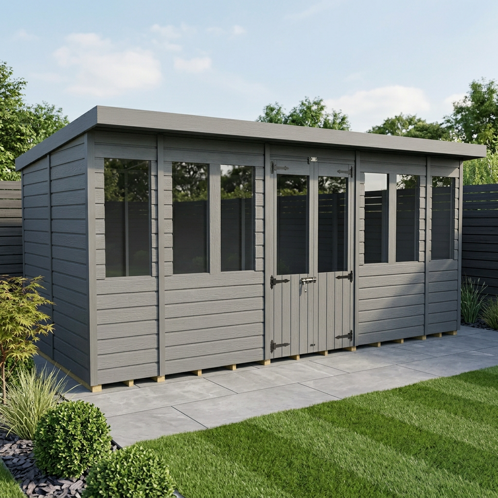 18x8 Composite Pent Summer House (Double Doors, With Windows)