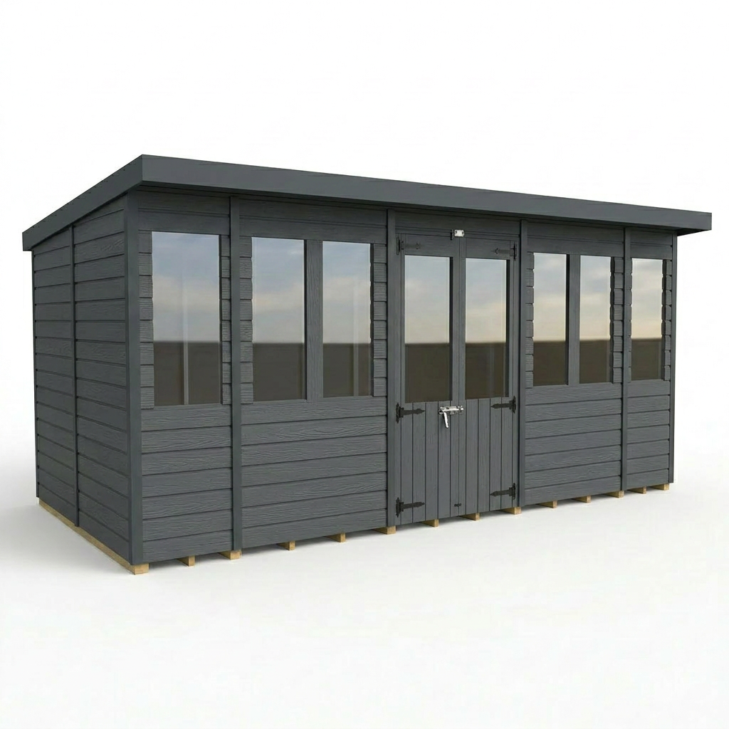 18x8 Composite Pent Summer House (Double Doors, With Windows)