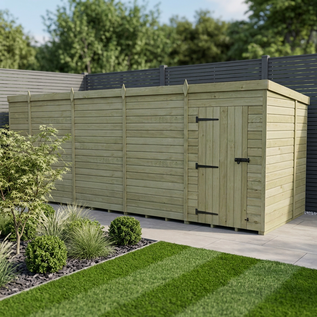 17 x 6 Pent Shed (Single Door, No Windows)