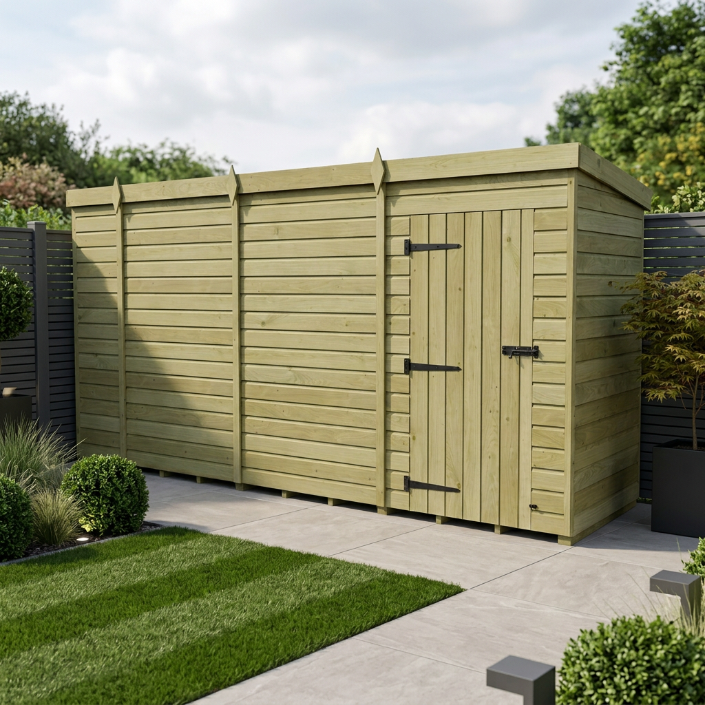 13 x 4 Pent Shed (Single Door, No Windows)