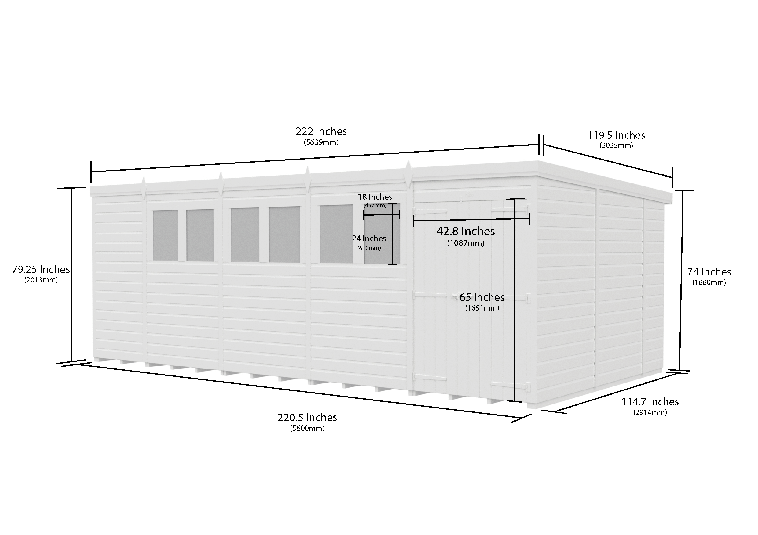 19 x 10 Pent Shed (Double Door, No Windows)