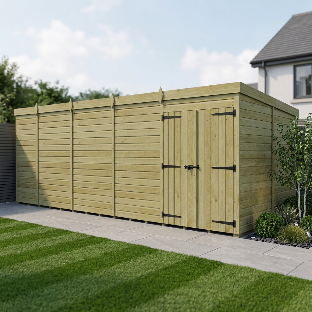 19 x 10 Pent Shed (Double Door, No Windows)