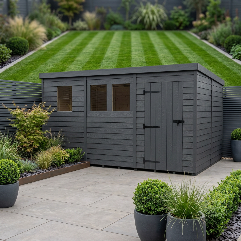 13x8 Pent Composite Shed (Single Door, With Windows)