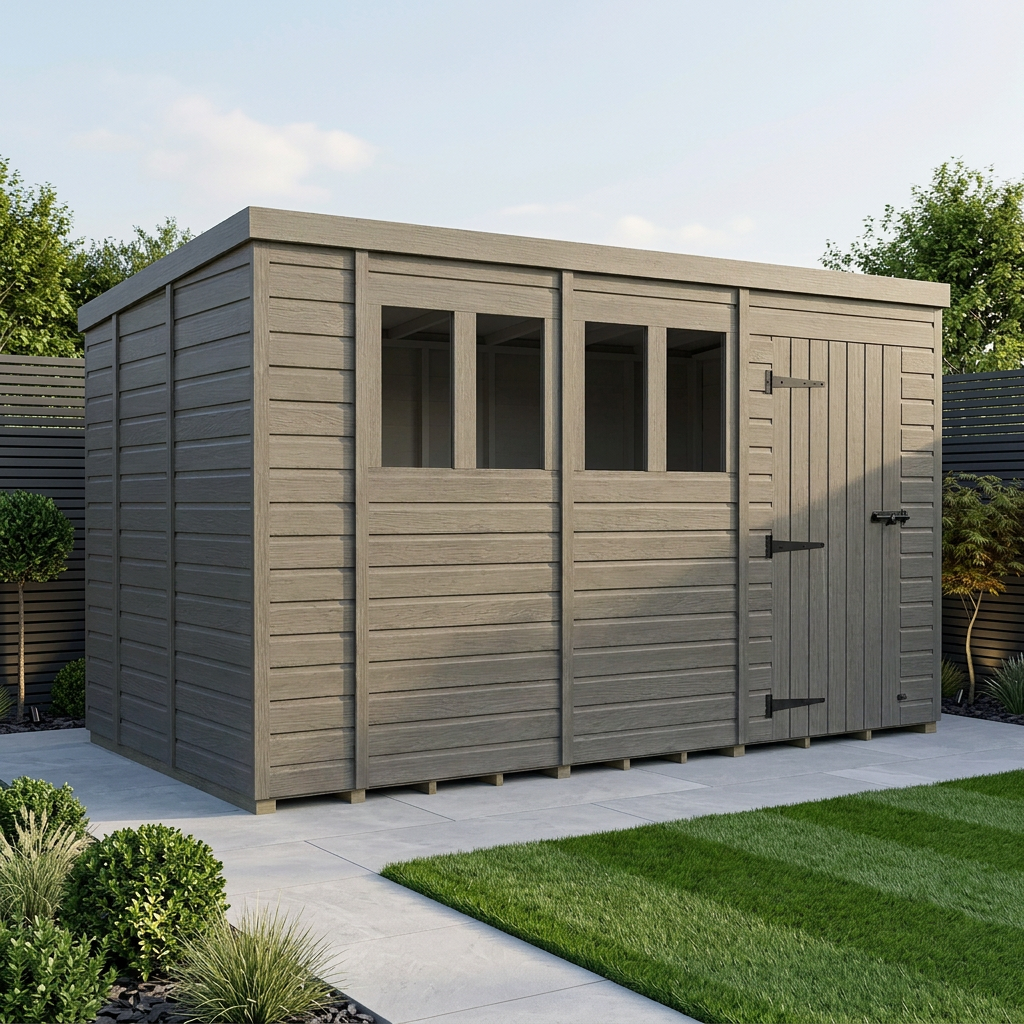 14x9 Pent Composite Shed (Single Door, With Windows)