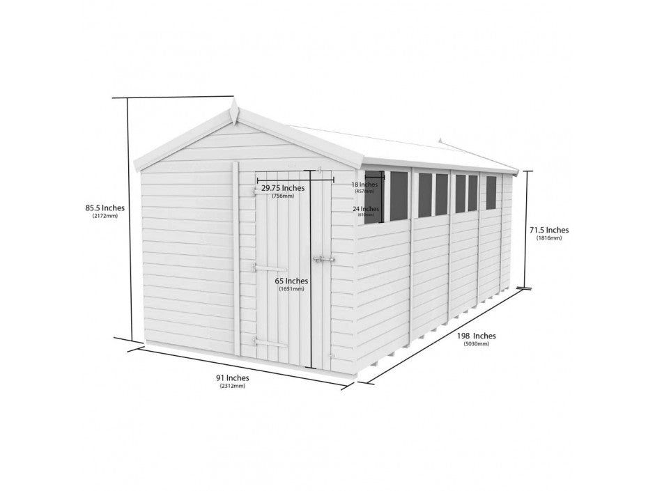 8 x 17 Apex Shed (Double Door, With Windows)
