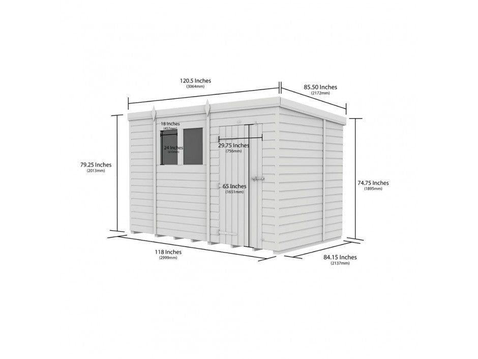 10x7 Pent Composite Shed (Single Door, No Windows)