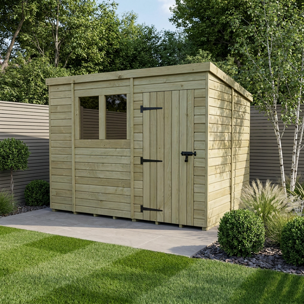 10 x 7 Pent Shed (Single Door, With Windows)
