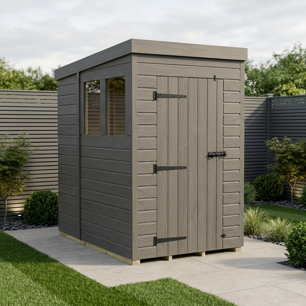 4x7 Pent Composite Shed (Single Door, With Windows)