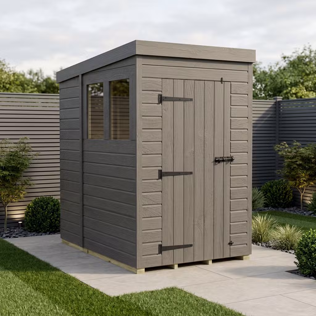 4x7 Pent Composite Shed (Single Door, With Windows)