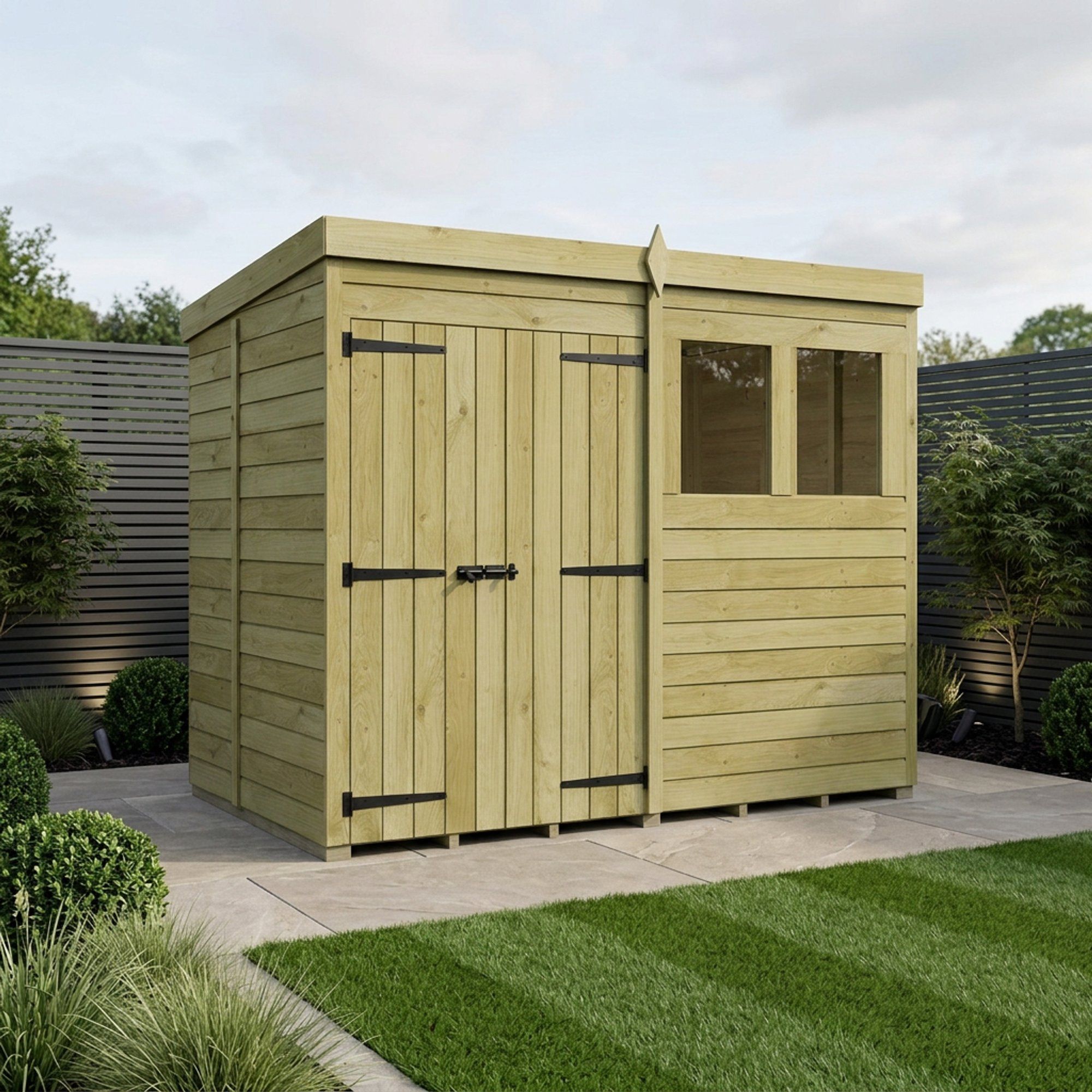 8 x 5 Pent Shed (Double Door, With Windows)