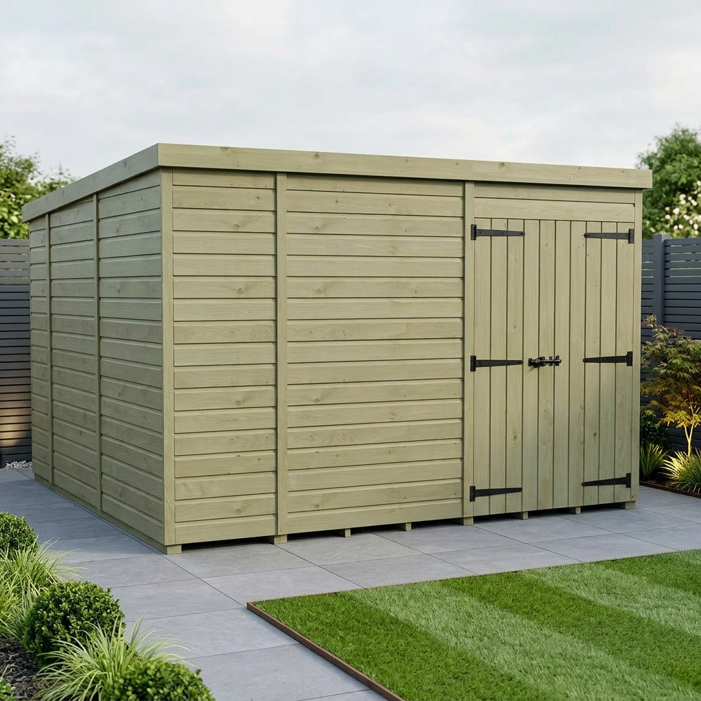 10 x 10 Pent Shed (Double Door, No Windows)