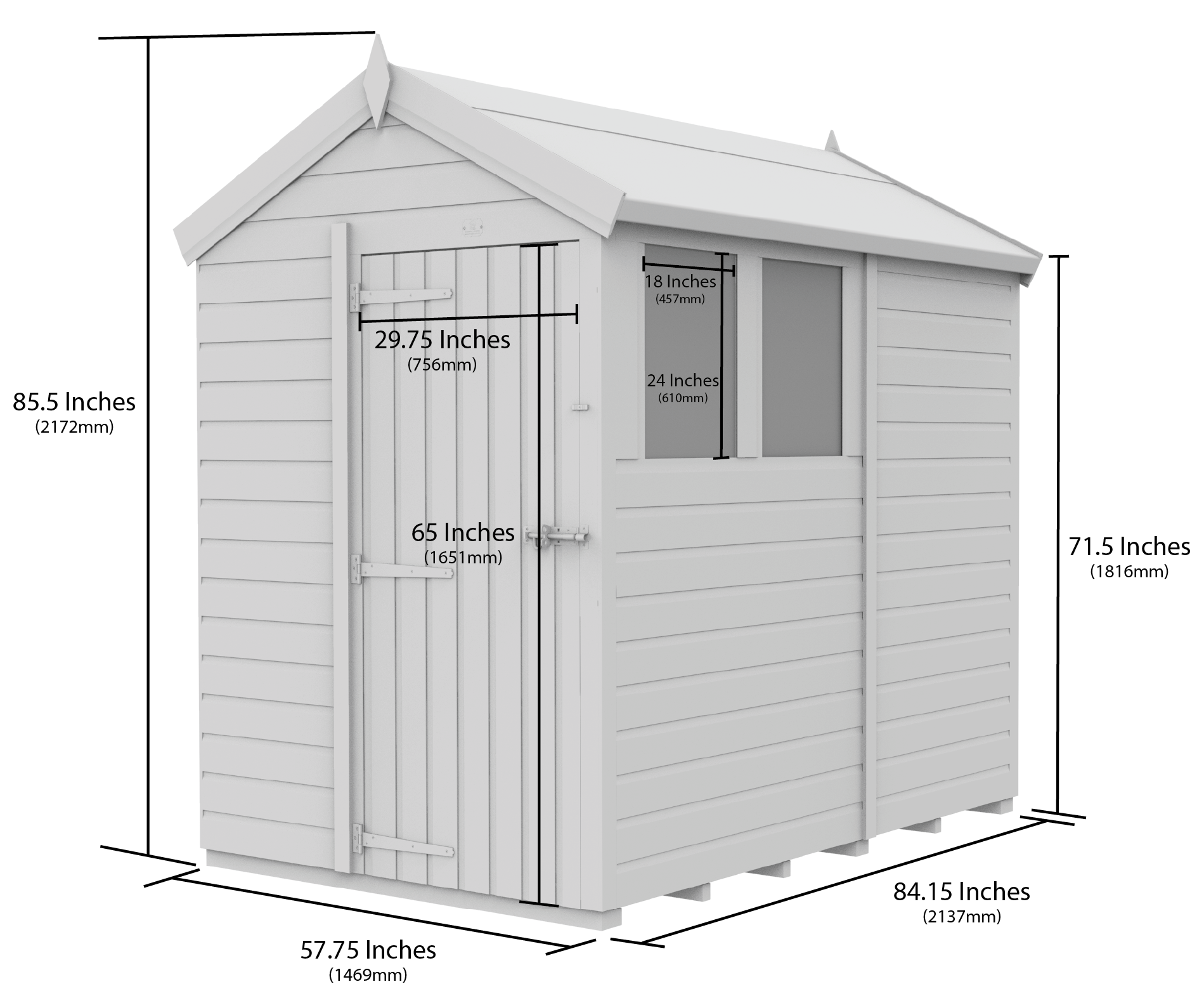 5 x 7 Apex Shed (Single Door, No Windows)