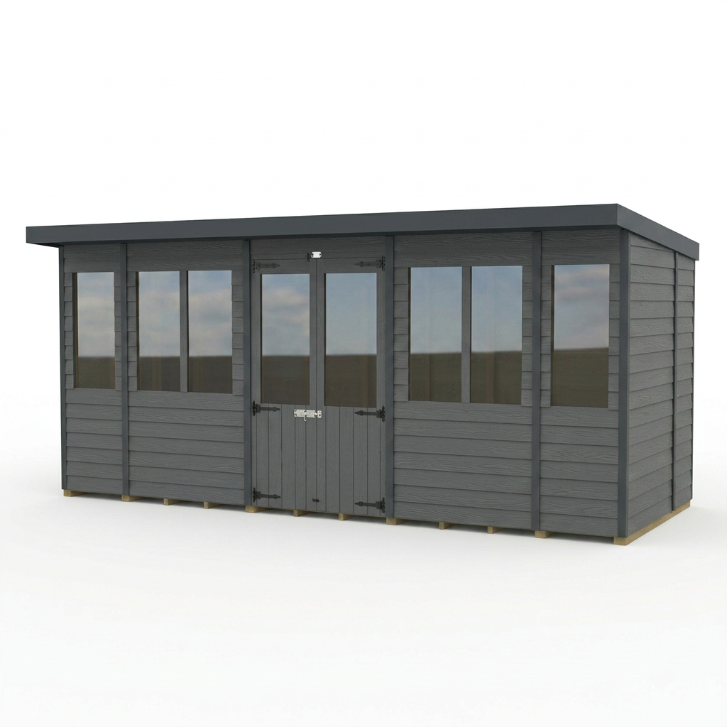 16x6 Composite Pent Summer House (Double Doors, With Windows)