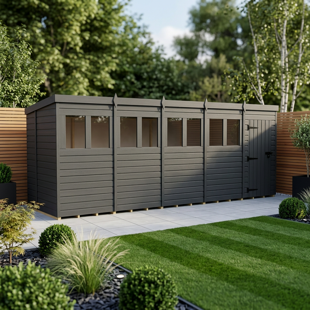 20x6 Pent Composite Shed (Single Door, With Windows)