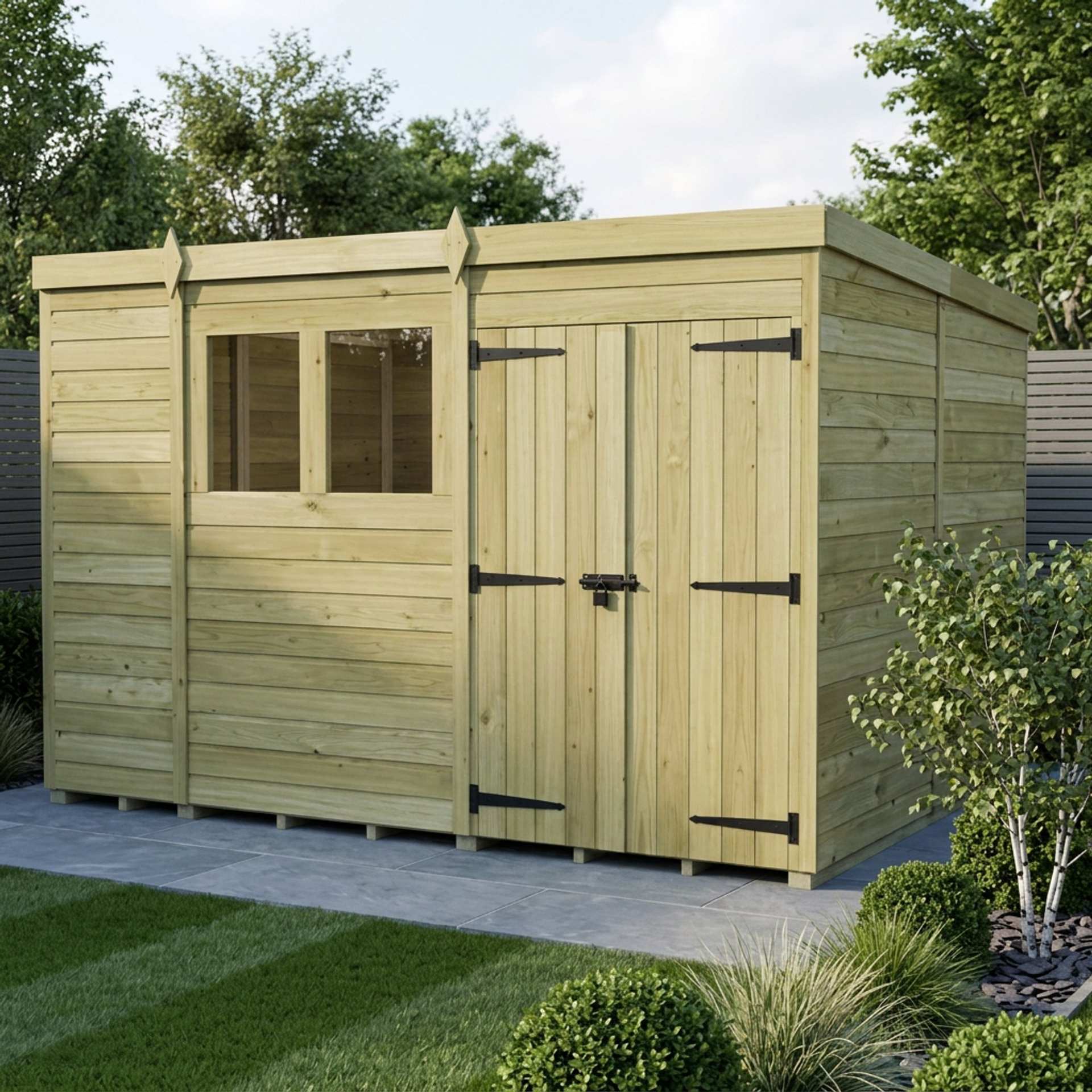 11 x 8 Pent Shed (Double Door, With Windows)