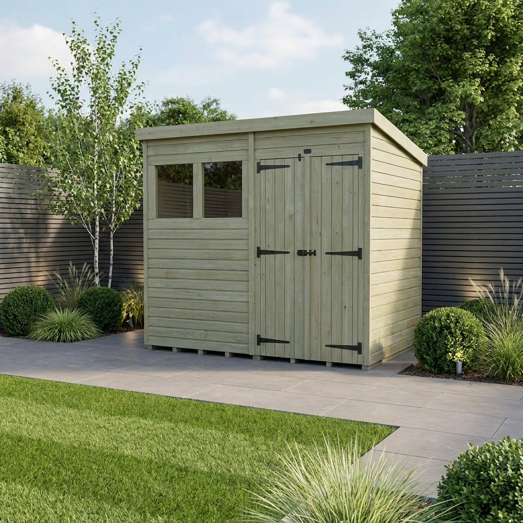 11 x 8 Pent Shed (Double Door, With Windows)