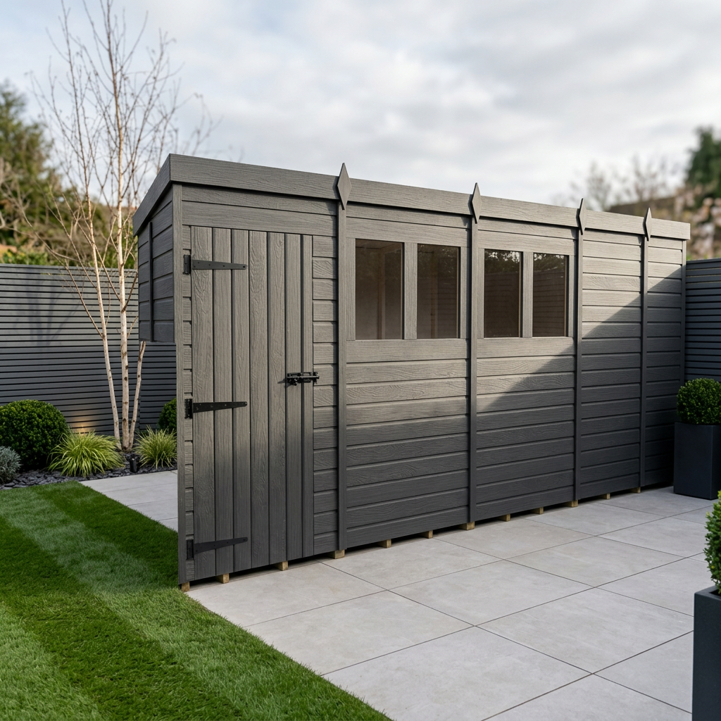 17x5 Pent Composite Shed (Single Door, With Windows)
