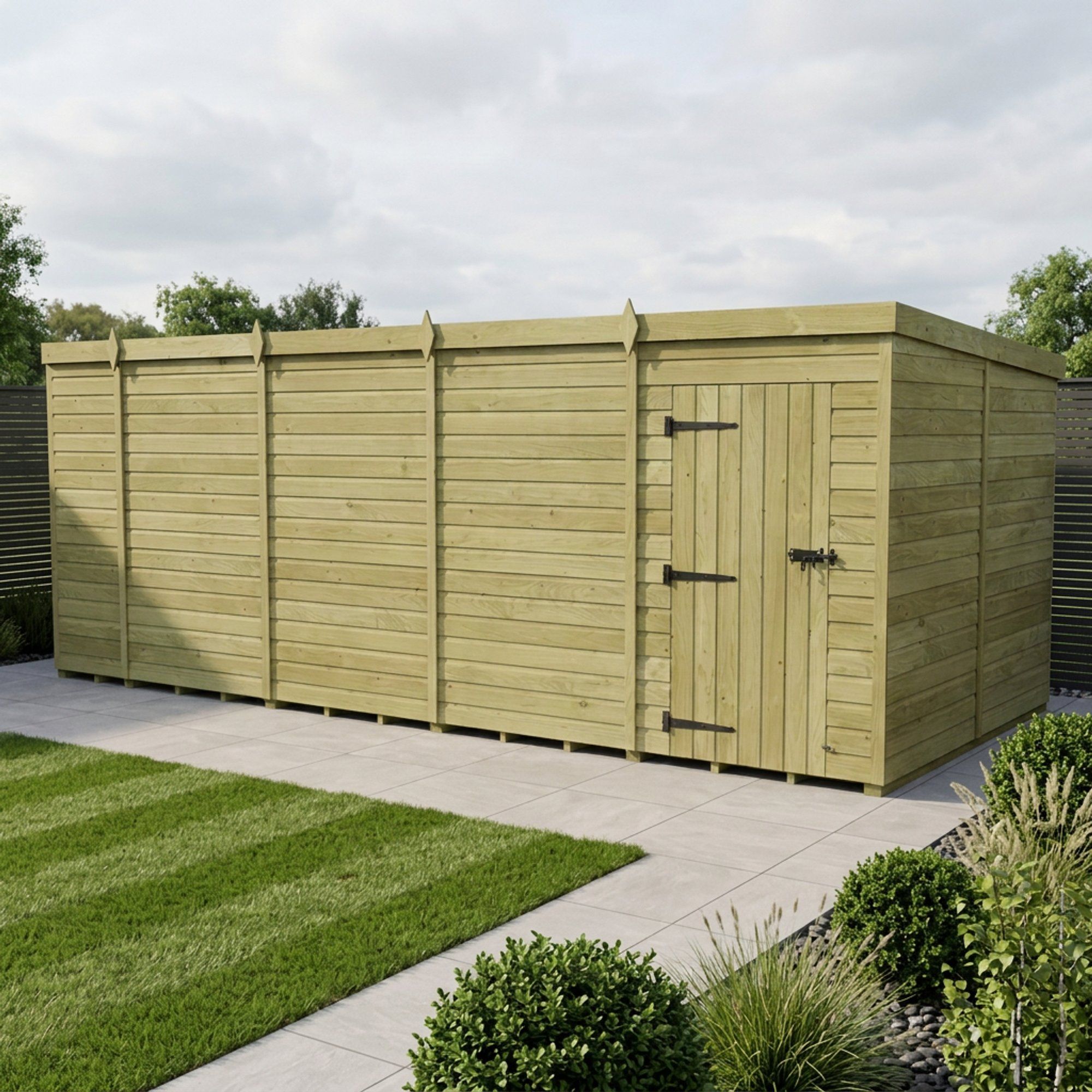19 x 8 Pent Shed (Single Door, No Windows)