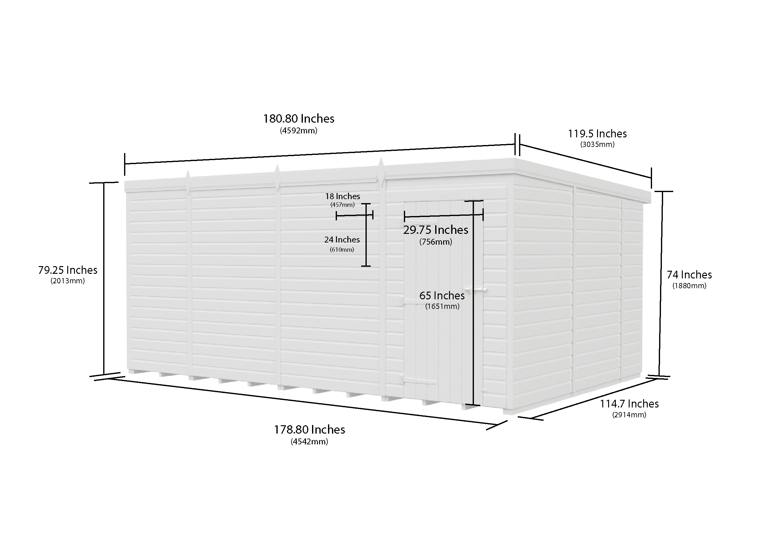 15 x 10 Pent Shed (Single Door, No Windows)
