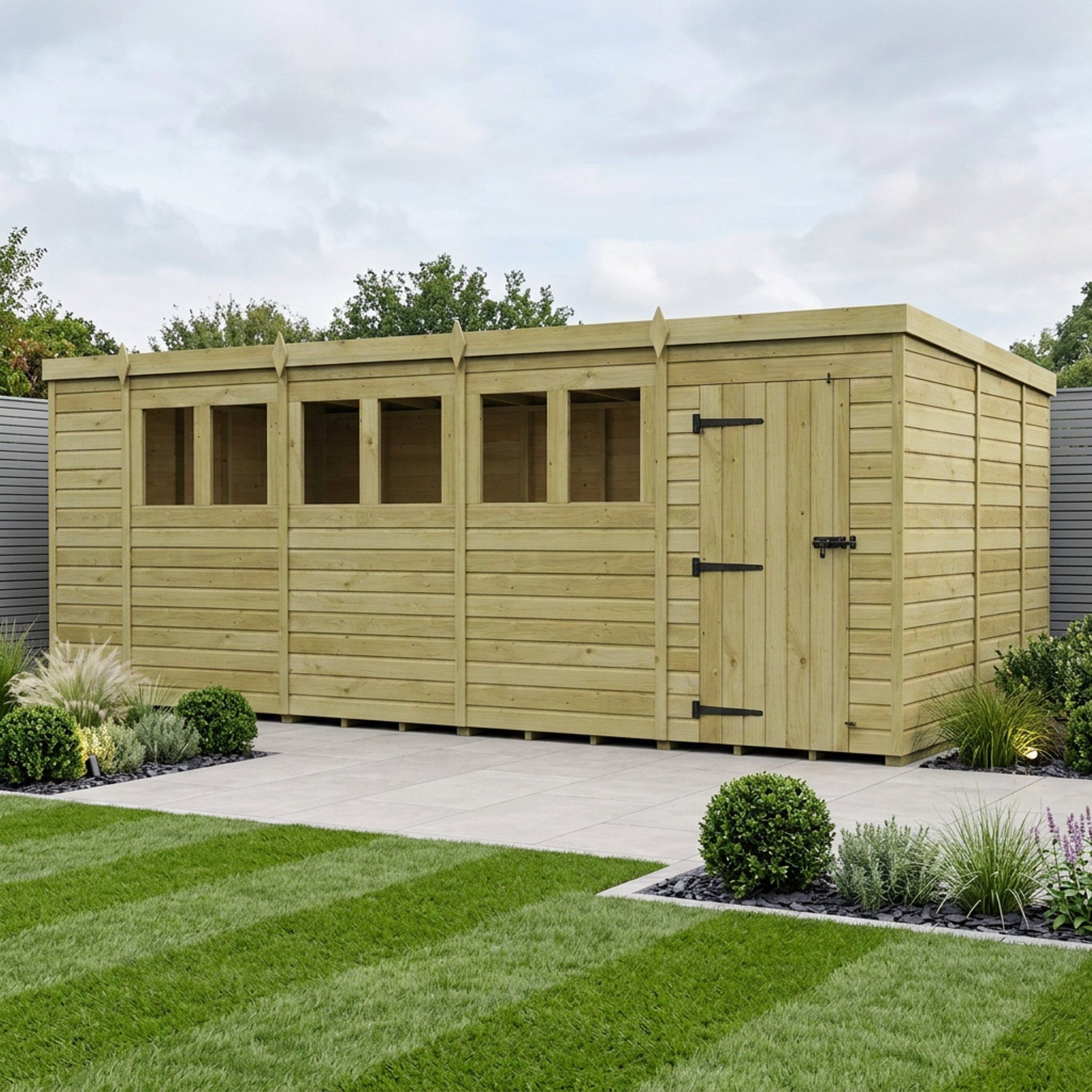 18 x 9 Pent Shed (Single Door, With Windows)