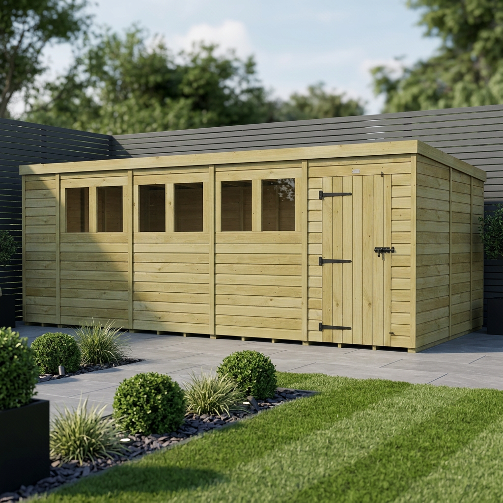 18 x 9 Pent Shed (Single Door, With Windows)