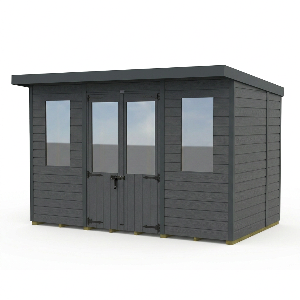 10x5 Composite Pent Summer House (Double Doors, With Windows)