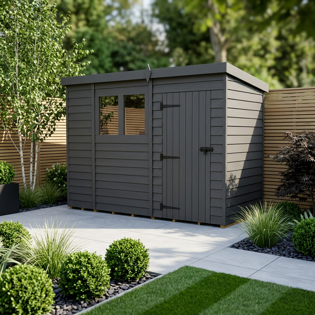 11x4 Pent Composite Shed (Single Door, With Windows)