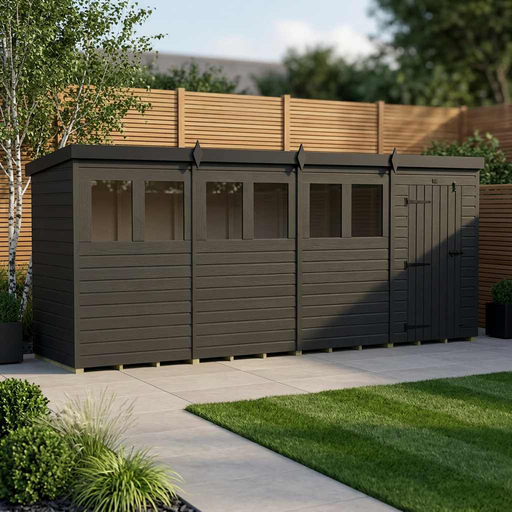 16x4 Pent Composite Shed (Single Door, With Windows)