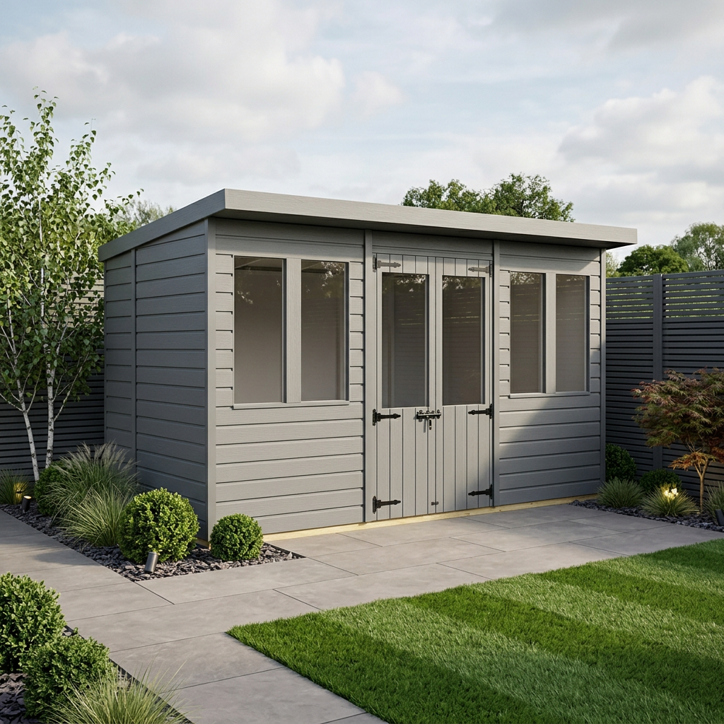 12x6 Composite Pent Summer House (Double Doors, With Windows)