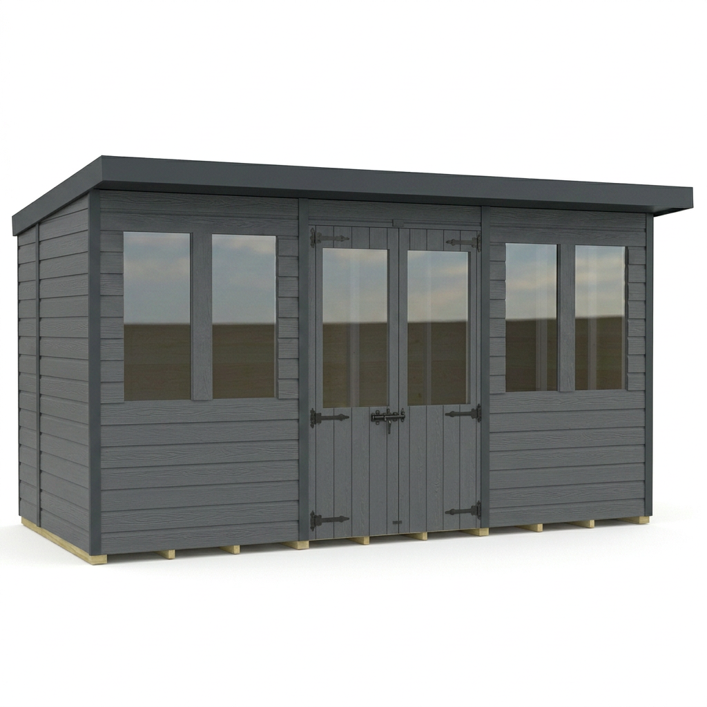 12x6 Composite Pent Summer House (Double Doors, With Windows)