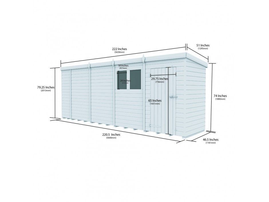 19x4 Pent Composite Shed (Single Door, With Windows)
