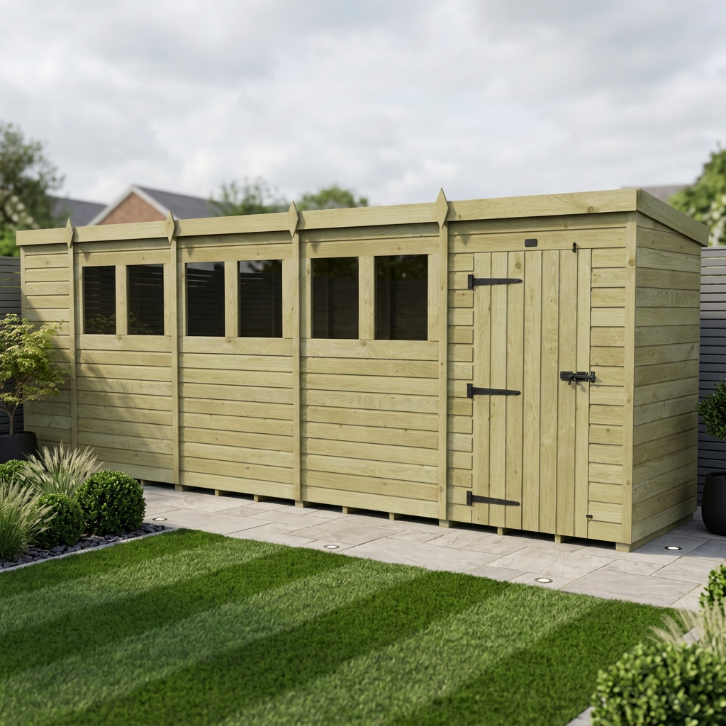 19 x 4 Pent Shed (Single Door, With Windows)