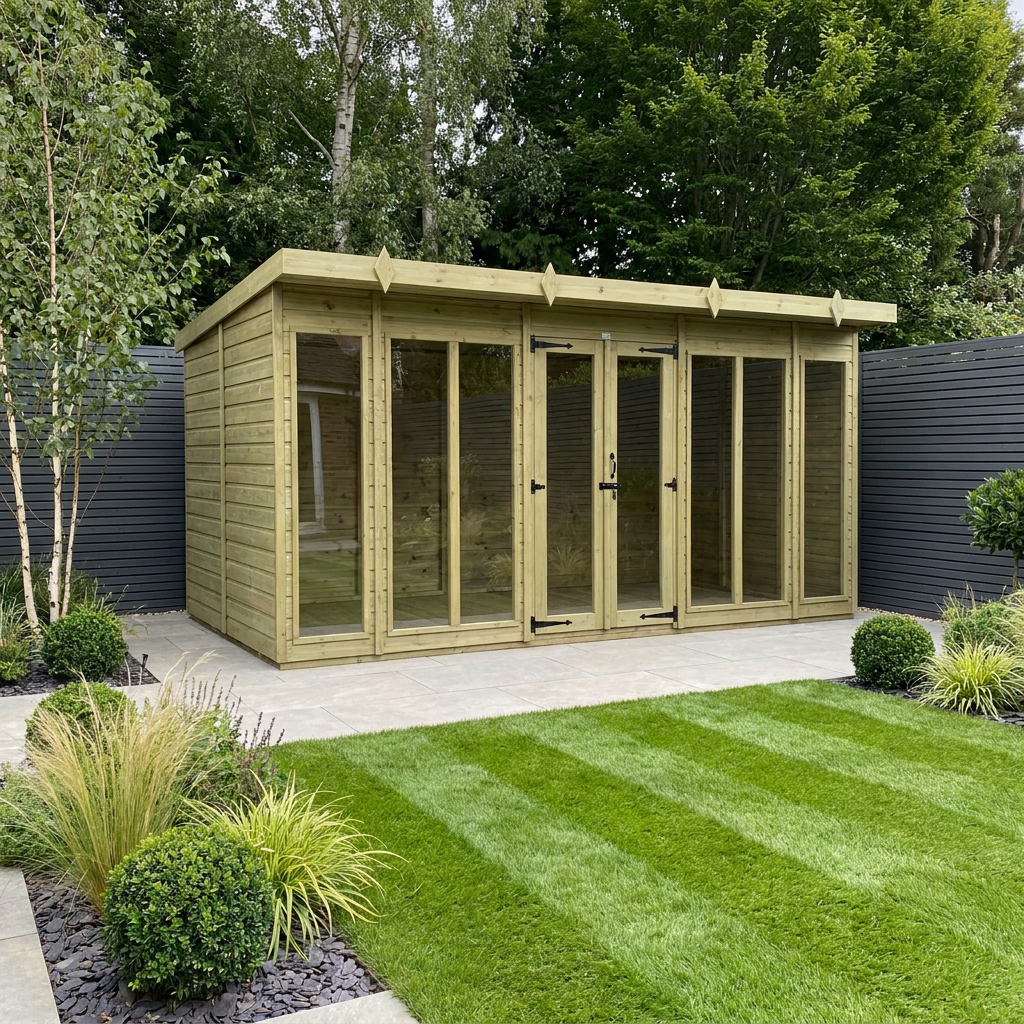 16 x 8 Pent Summer House (Full Height Window)