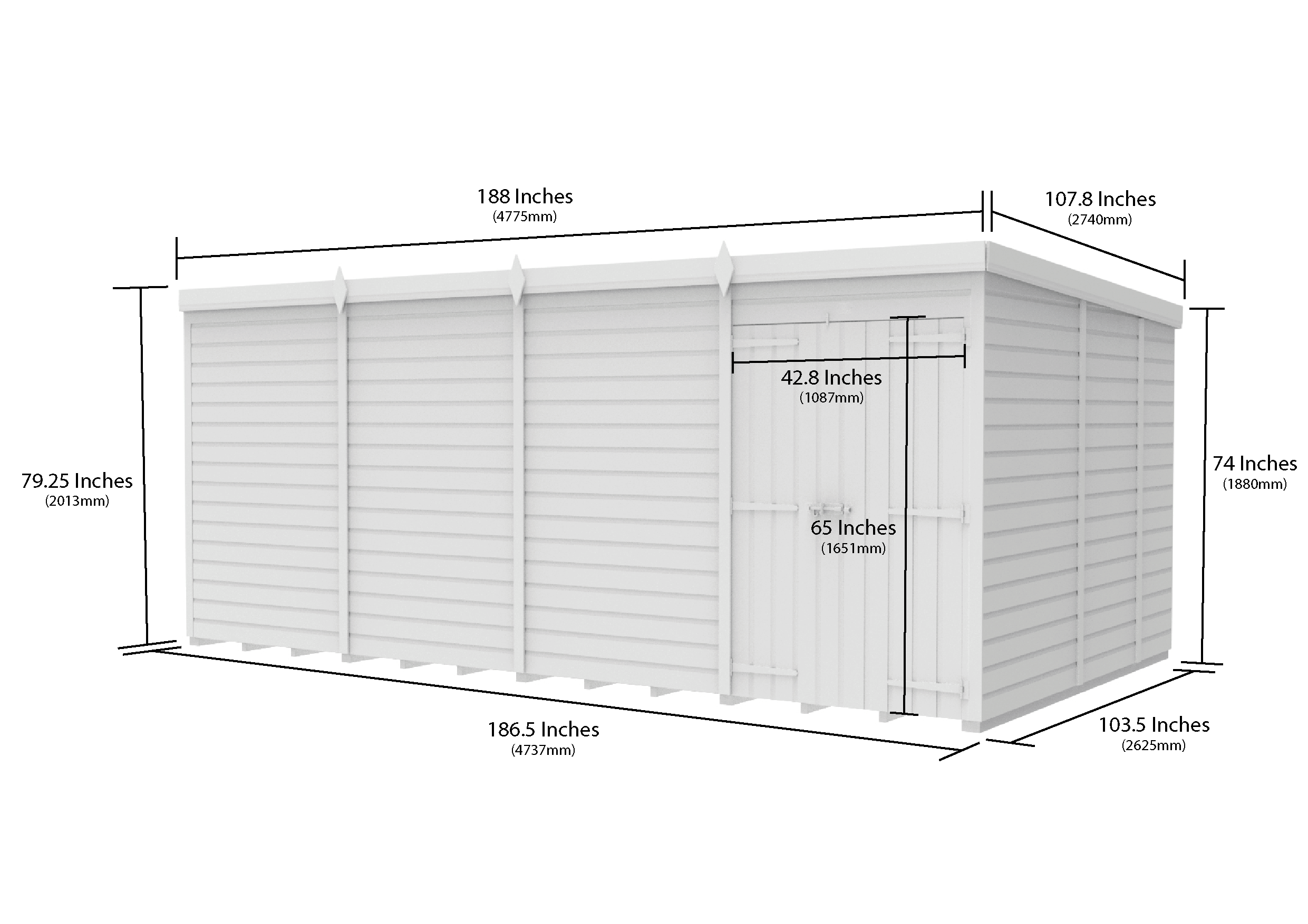 16 x 9 Pent Shed (Double Door, No Windows)