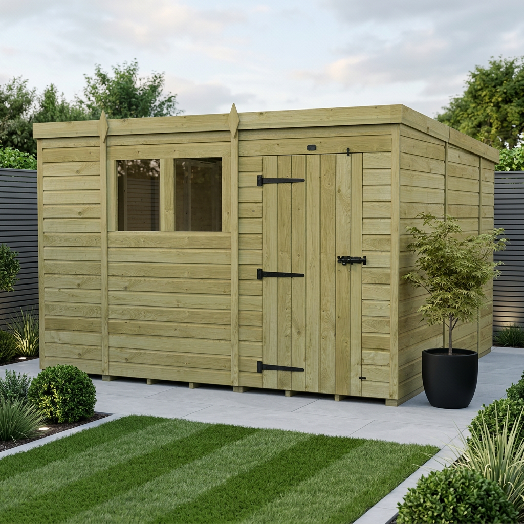 10 x 10 Pent Shed (Single Door, With Windows)