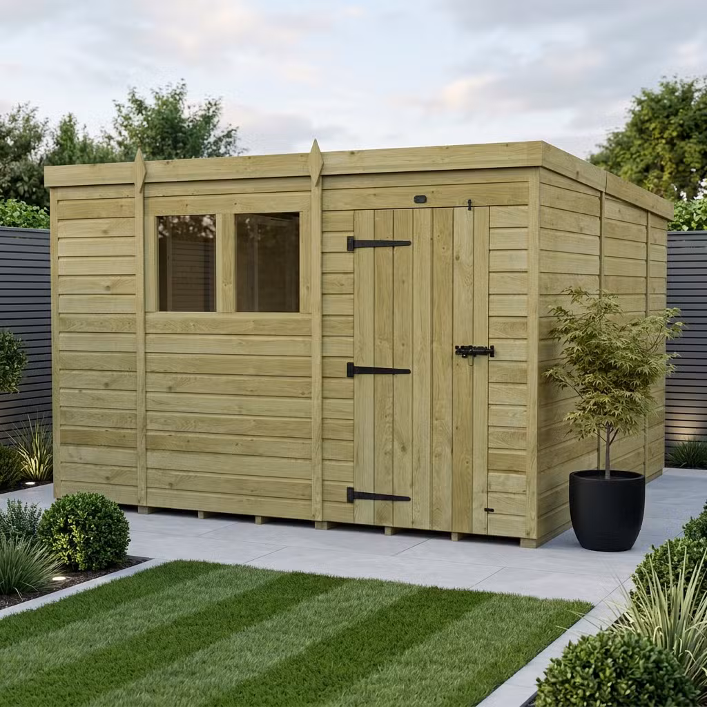 10 x 10 Pent Shed (Single Door, With Windows)
