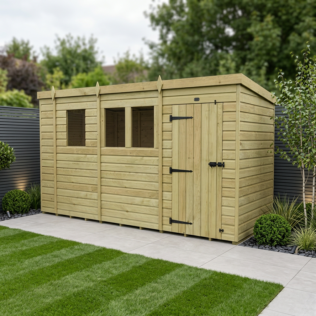 13 x 6 Pent Shed (Single Door, With Windows)