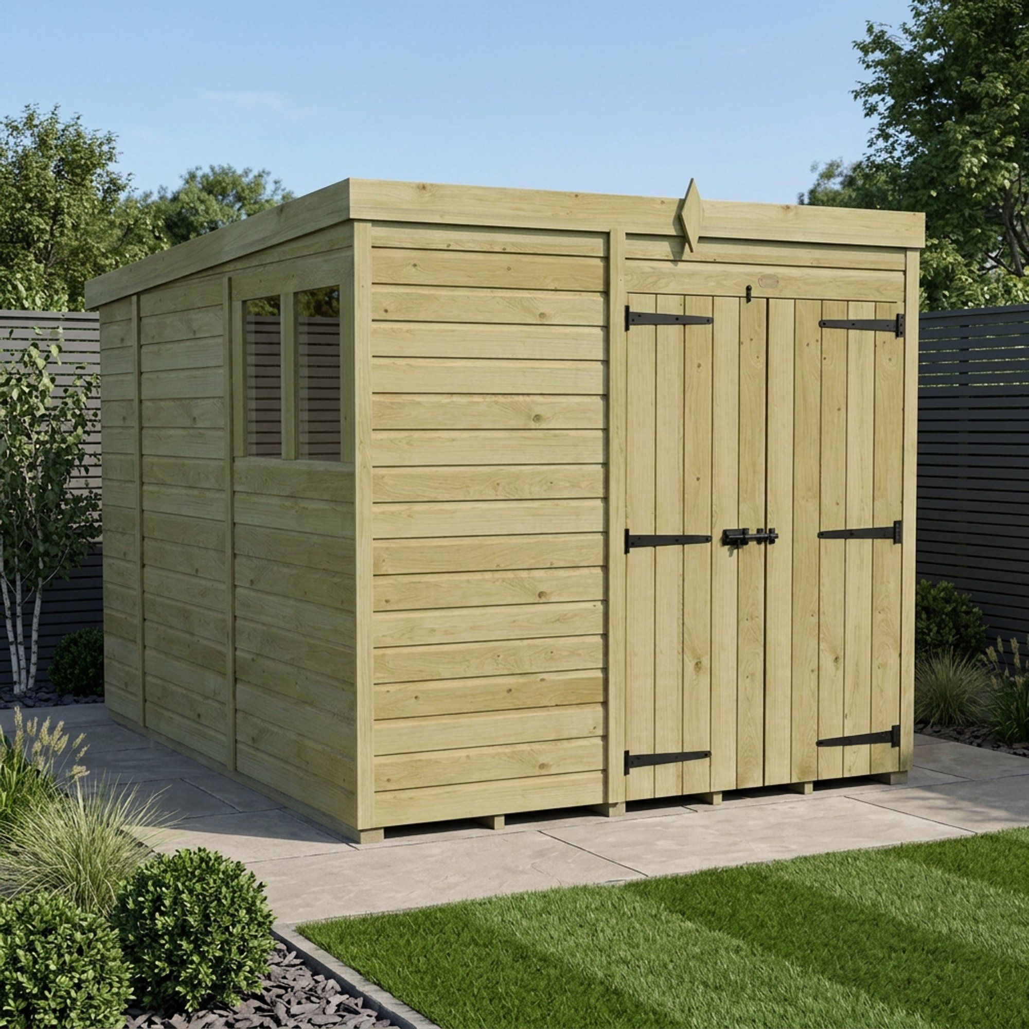 7 x 10 Pent Shed (Double Door, With Windows)