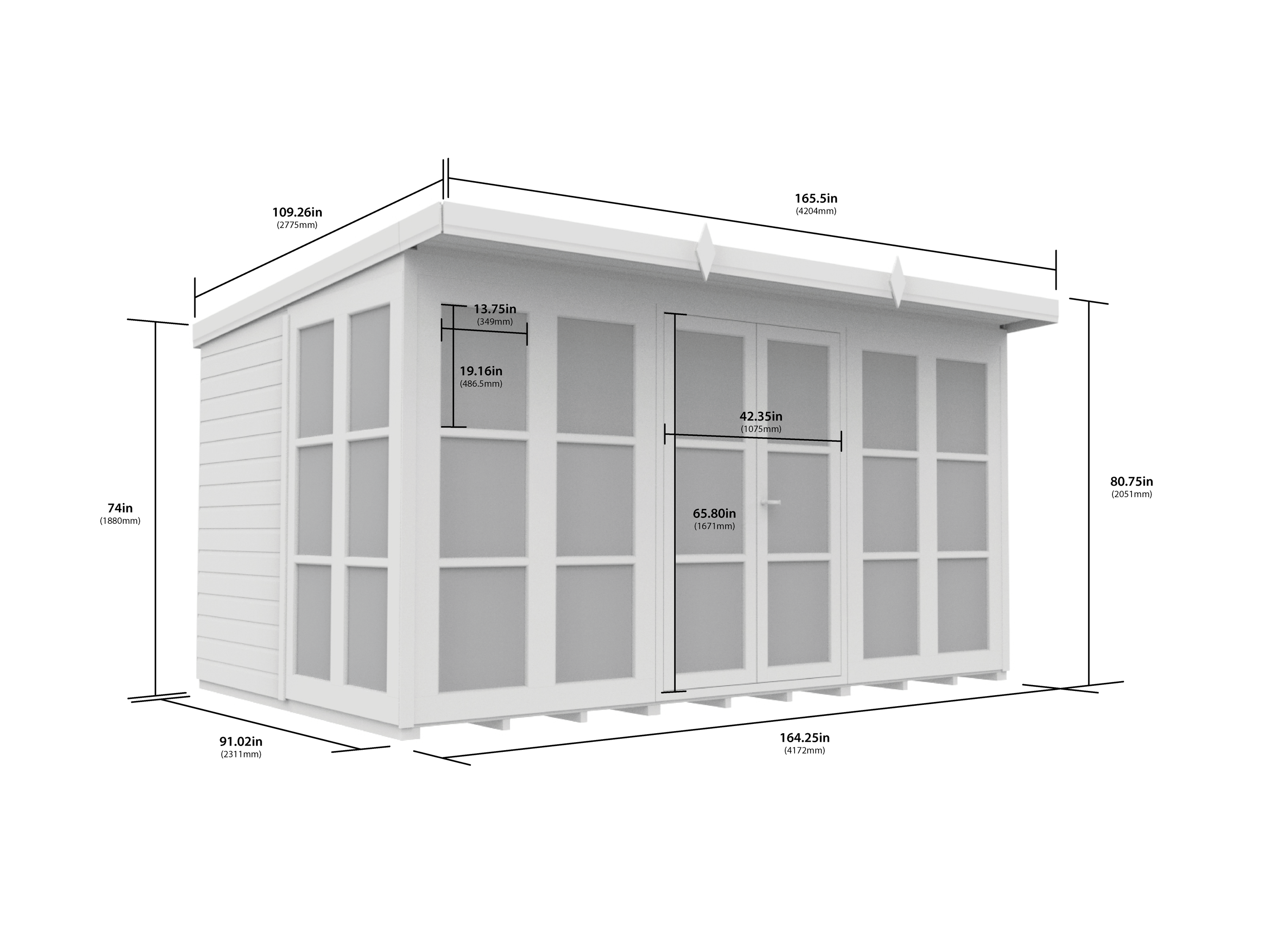 12 x 8 Georgian Window Pent Summer House