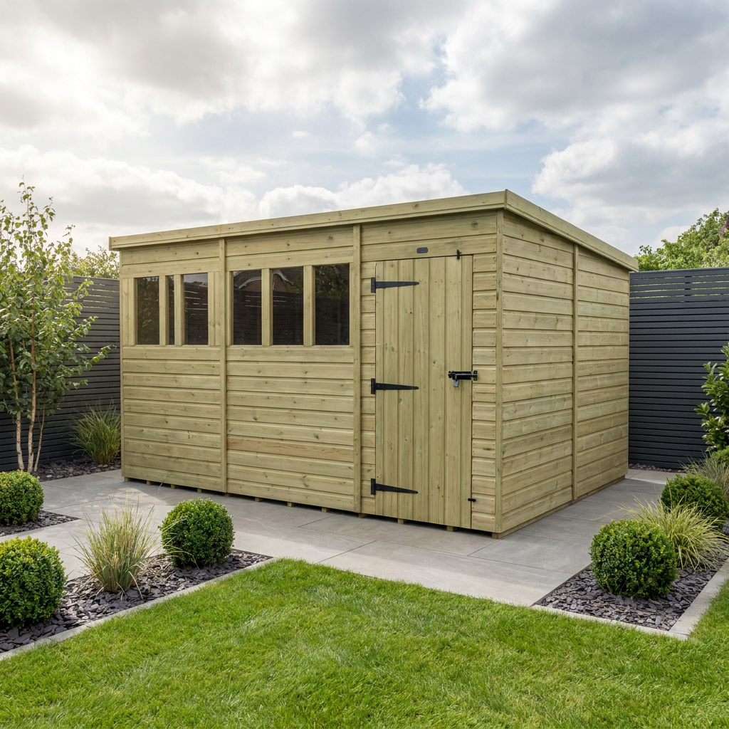 17 x 10 Pent Shed (Single Door, With Windows)
