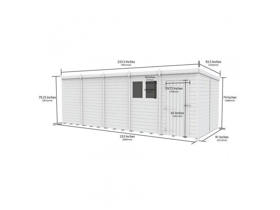 20x8 Pent Composite Shed (Single Door, No Windows)