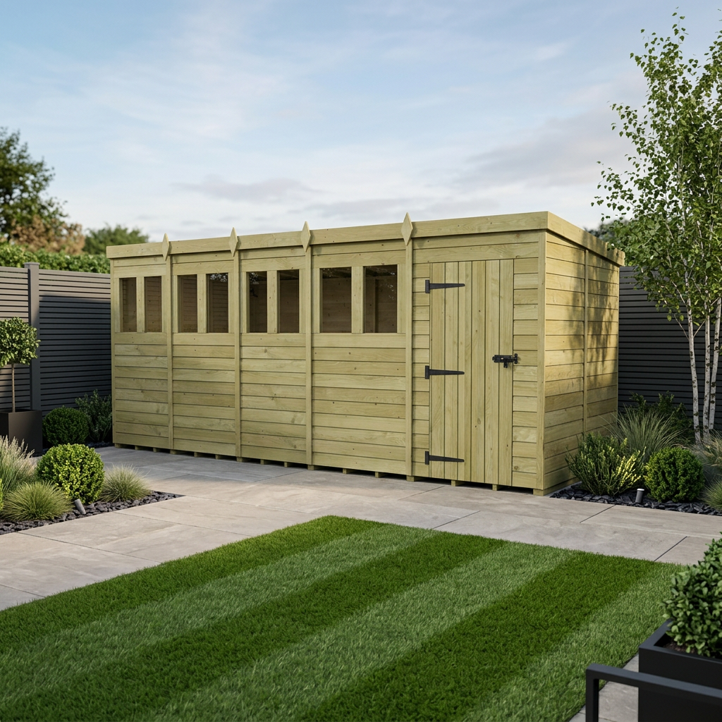 20 x 8 Pent Shed (Single Door, With Windows)