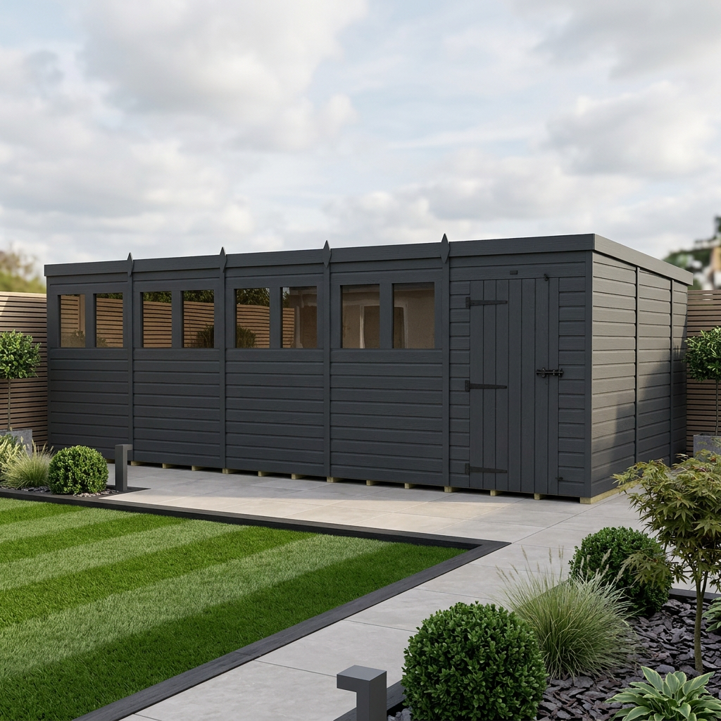 20x10 Pent Composite Shed (Single Door, With Windows)
