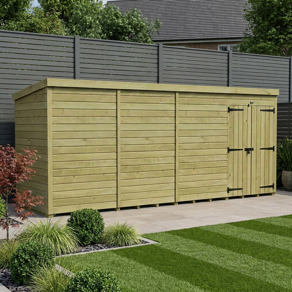 18 x 4 Pent Shed (Double Door, No Windows)